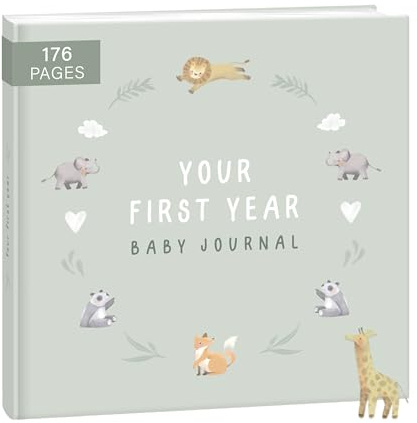 mintkind First Year Baby Journal – 176 Page Memory Book to Document Baby Milestones – Sage Green Hardcover – Gender Neutral Photo Album – Thoughtful Gift for Birth or Baby Shower
