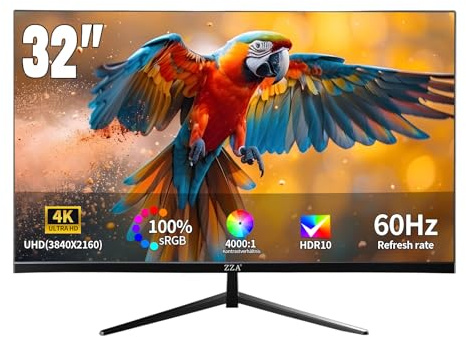 ZZA 32 pulgadas 4K 60Hz UltraWide 3000R Curvo 4K UHD Monitor - Experiencia de juego inmersiva con frecuencia de actualización, panel VA y Adptsync Premium | HDR10 | 100% sRGB | 3840x2160|HDMI 2.1 + DP