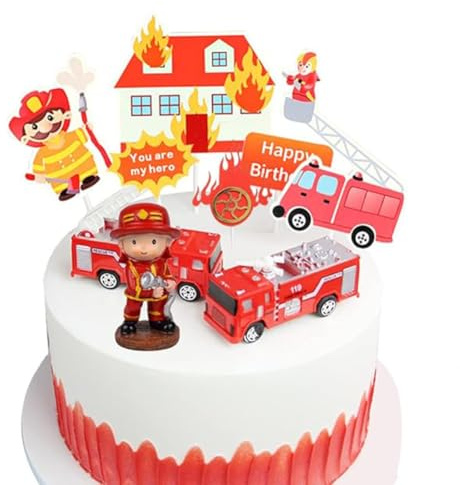 LGWJHCY Decoración para tartas de bombero, adornos de coche de bomberos, decoración para cumpleaños infantiles, decoración de tarta de bombero, decoración para niños, fiesta de cumpleaños