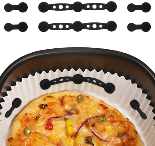 2 Boucles Magnétiques en Silicone pour Friteuse à Air, Support pour Papier Sulfurisé Maintien en Place Accessoires Friteuse Air Résistant à la Chaleur et Évitant les Brûlures (Noir)