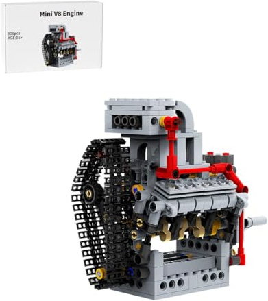 Torquino Mini V8 Motorbausteine-Set, 306 Teile, um Ihr eigenes V8-Motormodell zu bauen, Geschenk für Erwachsene