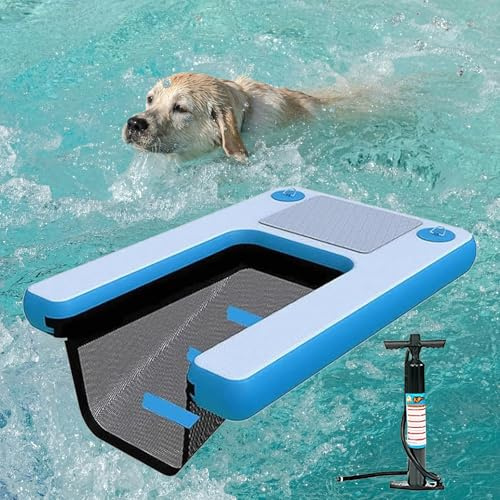 Rampa gonfiabile per cani per piscine e barche, gradini antiscivolo per entrare e uscire in sicurezza, dimensioni del cane, soluzione portatile di accesso per animali domestici