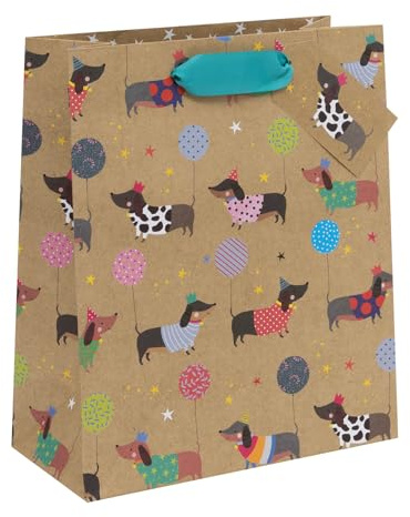 Ballyhoo Medium Happy Birthday Gift Bag Sausage Dog Kraft, 25.3 x 21.5 x 10.2 mm, Multi-Coloured