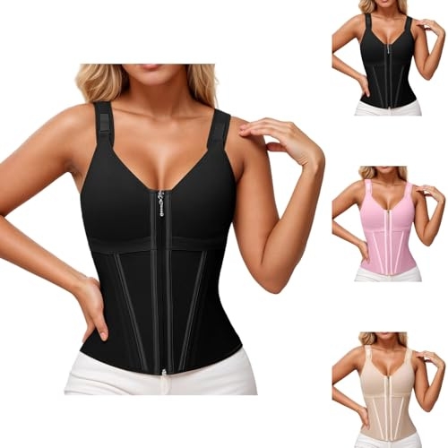 Corsetto modellante da donna con stecche per busto con spalline per allenamento, tempo libero, comfort quotidiano, traspirante, modellante, comodo, top trainer vita corsetto da donna per addome nero