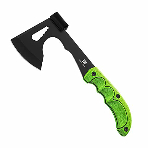 KHU Ascia Spaccalegna Ascia Sopravvivenza Tomahawk Accetta Espositiva Campeggio per esterno Con Fodero in Nylon - All'aperto per legno, caccia, giardinaggio (Verde - AX3053)