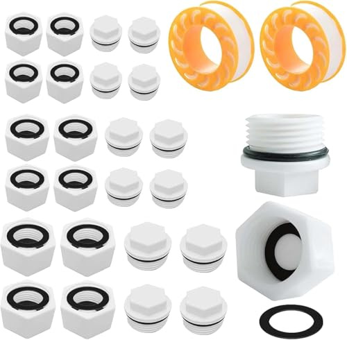 24Pcs Plastic Plug Cap, Water Pipe Hex Thread Plugs Set, 1’’ 1/2’’ 3/4’’ | Male and Female Blanking Cap for Washing Machine, Decorators Plugs Radiator for Washing Machine Faucet Hose