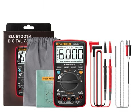 Multimètre numérique, Bluetooth Digital LCD Multimètre 6000 Nombre de tension courant AC/DC Testeur la automatique(Rot)
