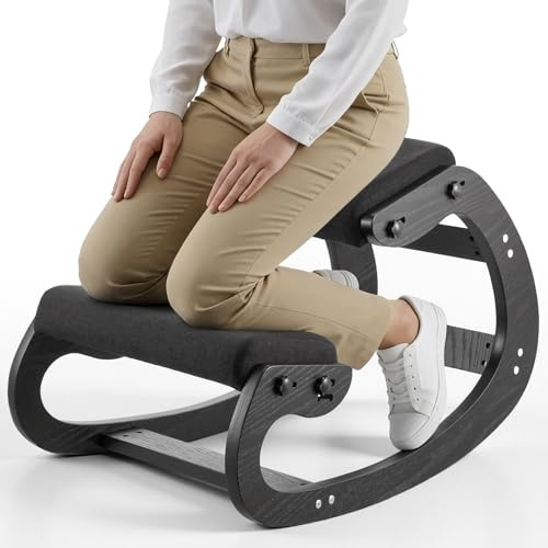 VEVOR Silla Ergonómica de Rodillas con Estructura de Madera, Cojines de Espuma Gruesa Ajustables, Taburete para Rodillas Carga de 120 kg, Relajación de Cuello y Espalda para Hogar, Oficina, Negro
