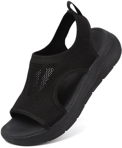 Mokayu Sandales de Sport pour Femme Orthopédiques avec Arch Support Légères Sandales Été Bout Ouvert Compensées Plate Forme Antidérapantes Noir EU40