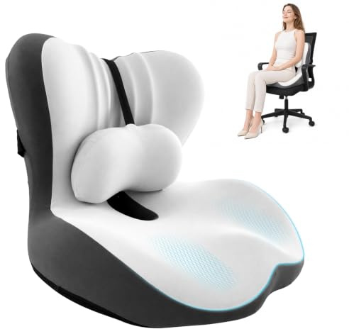 JNUYISW Orthopädisches Sitzkissen mit Rückenlehne, Ergonomische Steißbeinkissen aus Memory-Schaumstoff Anti-Rutsch Stuhlkissen Lordosenstütze Sitzpolster für Bürostuhl, Auto, Rollstuhl