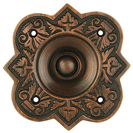 A29 Oil Rubbed Bronze Doorbell Button – 3 3/4 x 3 3/4 – Vintage Style Push Button in Brass with Recess Mount – Antique Finish, Wired for Two-Wire Chimes, Weather Resistant, Easy DIY Installation