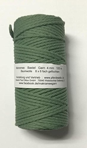 Makrameegarn Makramee Baumwollgarn Bastelgarn 200 Meter JADEGRÜN (Salbei) 4 mm