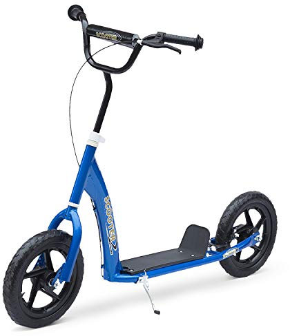 HOMCOM Patinete para Niños de 5-12 Años Scooter de 2 Ruedas Grandes de 12 Pulgadas con Freno y Manillar Ajustable en Altura Carga Máx. 50 kg 120x52x80-88 cm Azul