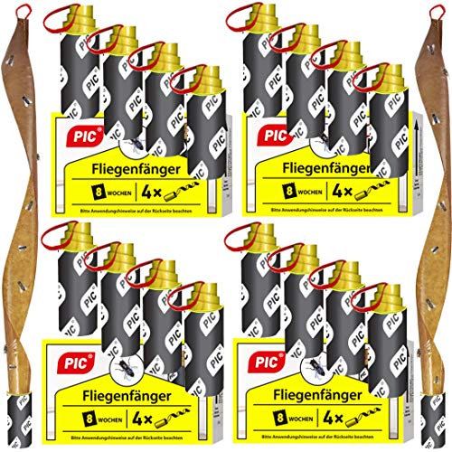 PIC - 16 pezzi - Acchiappamosche - ecologico e senza tossicità - Incluso gancio per appendere - carta moschicida