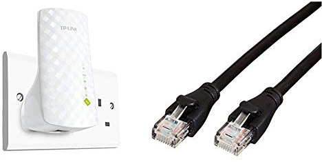 TP-Link RE200 AC750 Universal Dual Band Range Extender, Broadband/Wi-Fi Extender, Wi-Fi Booster/Hotspot & Amazon Basics RJ45 CAT6 Ethernet LAN Patch Cable (0.9 m / 3 Feet)