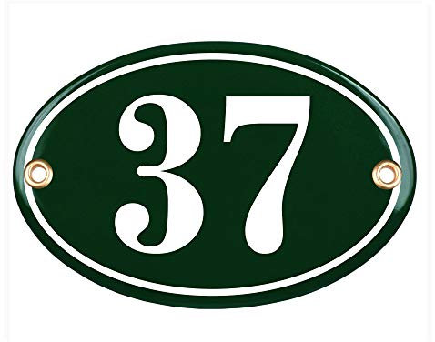 Sosenco Hausnummerschild Hausnummer - oval 10x15 cm - Keramik Emaille - Wetterfest - Personalisiert - Emailschild (Grün)