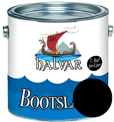 Halvar Bootslack Weiß/Grau/Schwarz RAL 9001-9018 Yachtlack GLÄNZEND Bootsfarbe PU-verstärkt für Holz & Metall extrem belastbar hochelastisch Schiffslackierung (1 L, RAL 9005 Schwarz)