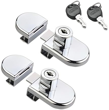 Qrity 2 PCS Glass Cabinet Lock, No Drill, for Glass Thickness 5-8mm / 0.2'' - 0.31'' Showcase Mall Display Wine Cabinet Jewelry Door