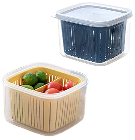 Wilsonzin Frischhaltedose Mit Siebeinsatz (13 * 12 * 9cm Bpa-Freie KüHlschrank Aufbewahrungsbox,Instellbare 2-Fach KüChe Organizer Zur Aufbewahrung Von Obst, GemüSe, Salat (2er Pack)
