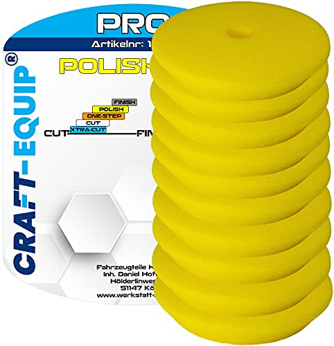 10er Sparpack Craft-Equip PRO Polierschwamm Polierpad mit Klettverschluss Made IN EU (10er Sparpack 125mm DA Polierschwamm Polish GELB)