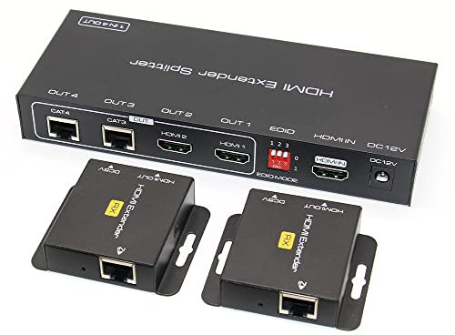 Swallows HDMI Extender Splitter, 1080P@60Hz 1X4 HDMI Extender over Ethernet multiple receivers hdmi to ethernet splitter multiport hdmi extenders EDID Presets POC (1X2)