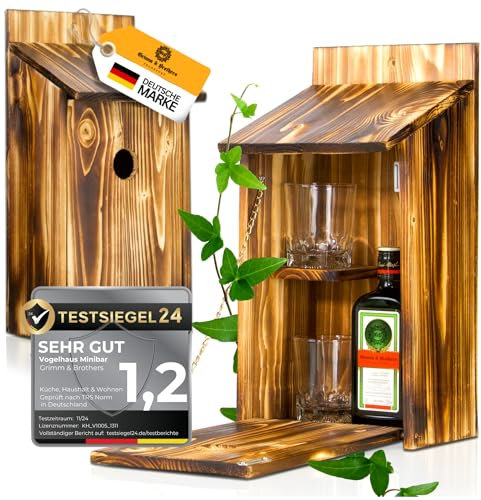 Grimm & Brothers: Vogelhaus Minibar - inklusive 2 Whiskygläser Lustige Geschenke für Männer Schnapsbar Zwitscherbox Minibar Geschenk Mann Zwitscherkasten für den Garten Geschenk Mann