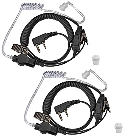 HYSHIKRA Funkkopfhörer Sound Tube – 2 Pin Jack – PTT mit Mikrofon – Transparent mit Halteclip – Kopfhörer Headset kompatibel mit Kenwood Baofeng UV5R Funkgerät (2 Stück)