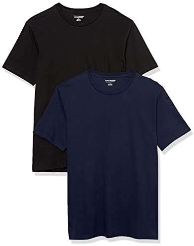 Amazon Essentials Men's Slim-Fit Crewneck T-Shirts, Short Sleeve, Pack of 2, Black/Navy, Small