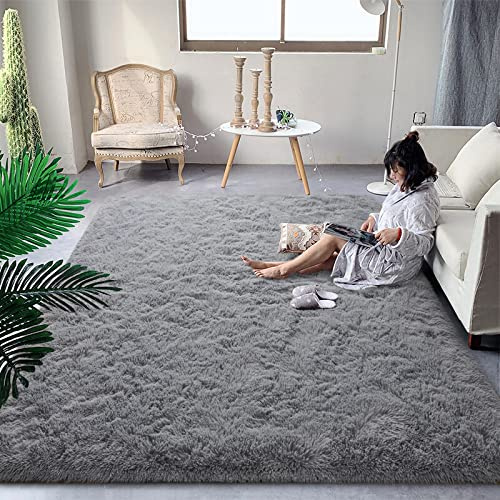 DweIke Flauschiger Shaggy-Teppich, graue Plüschteppiche für Wohnzimmer Schlafzimmer, weiche Teppiche für Kinder, Mädchen, Jungenzimmer, extra großer flauschiger Teppich, 1.8 mx2.7 m, Grau
