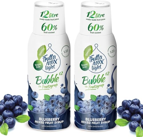FruttaMax Sirop de Myrtille Sans Sucre – 60% de Fruit Réel | Sirop à Faible Teneur en Calories pour Sodas, Cocktails & Desserts – 2 x 500 ml