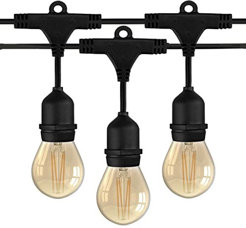 Ledvion - LED Lichterkette, 5M, Inklusive 6x Gold E27 LED, 1W, 2100K, Inklusive 6 Gold Filament LED-Lampen, IP65