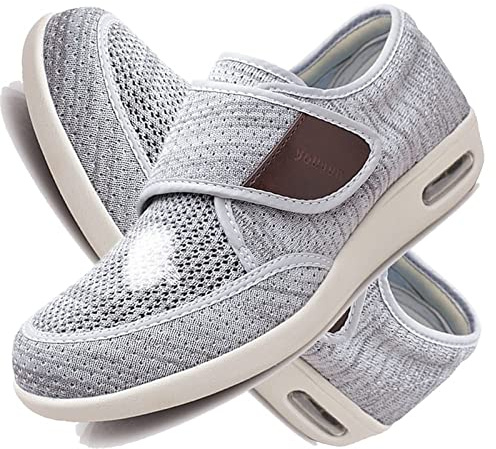 FZYUAN Men's Diabetic Shoes Diabetic Sneaker for Swollen Feet, Extra Wide Orthopedic Rehabilitation Shoes, Lightweight Diabetic Edema Shoes for Arthritis Thumb Valgus Senior,Light Gray,8.5