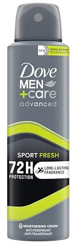 Dove Deodorante Dove Men + Care Sport Fresh Spray Advanced Care, Deodorante Uomo, con 1/4 Crema Idratante, Formula Idratante e Delicata sulla Pelle, Protezione Fino a 72 Ore, 150 ml