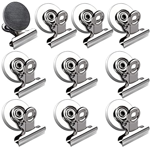 Clip Magnetici per Frigorifero, 10 Pezzi Clip Magnetica in Metallo, Clip Magnetico per Frigo (Argento)