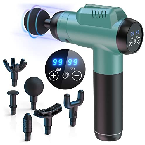 Massagepistole, Timiyou Massagegerät Massage Gun mit 99 Intensitätsstufen, bis zu 9800 U/min, 6 Massageköpfen, Leise Muskelmassagepistole zur Schmerzlinderung für Rücken, Nacken (Pfauenblau)