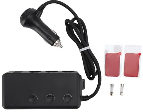 Cigarette Lighter Adapter, 120W 12V-24V 3 Socket Cigarette Lighter Splitter, 3 USB and QC3.0, Car Charger Adapter with Independent Switches