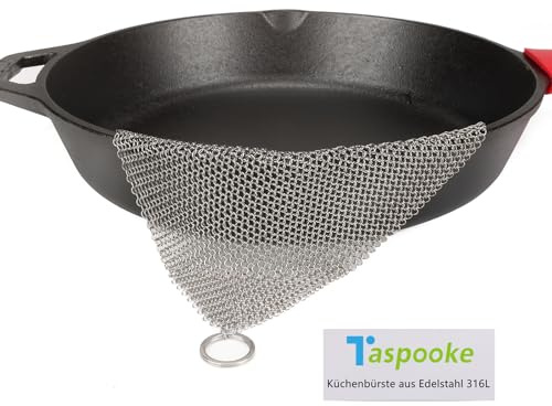 Cast Iron Cleaner Chainmail Scrubber - 4 x 4 Upgraded 3.8mm Fine Ring, Premium 316L Stainless Steel - Durable Scrubber for Skillets, Woks, Pots, Pans, Griddles, Dutch Ovens