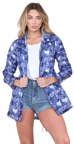 kraftd Womens Raincoat Ladies Rain Jackets Waterproof Showerproof Lightweight Hooded Rain Mac (Ella-Scribble Heart, XL)