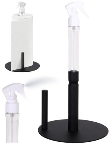 HiyyFloy 2 in 1 Paper Towel Holder with Spray Bottle Kitchen Roll Holder Stand with Removable Sprayer Free Standing Napkin Holder for Kitchen Bathroom