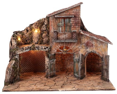 Holyart Maison avec étable Naples crèche 14-16 cm Panier Mouvement 45x60x35 cm