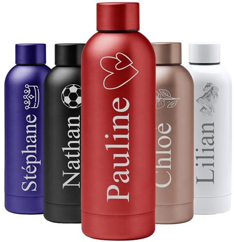 KDO MAGIC - Gourde Personnalisé 550ml Isotherme (Rouge) | Idée cadeau randonnée, sport, homme, femme | Bouteille personnalisable prénom gravé | Double Paroi Acier Inoxydable