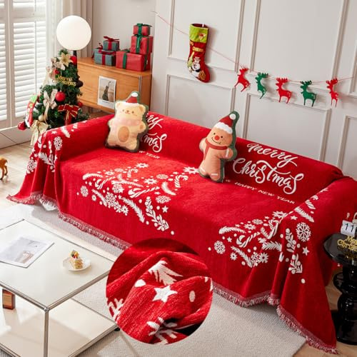 FANSU Weihnachten Sofabezug L Form 1 2 3 4 Sitzer, Sofaüberwurf Decke Ecksofa Couch Bezug Sofaschoner Sofa Decken Couch Überwürf Einteiliger Sofabezug (2 Sitzer(180x230cm,Schneeflocken)