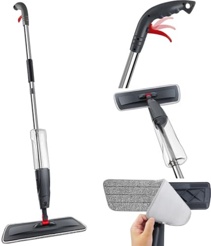 Wischer mit Sprühfunktion, 3 waschbaren Pads und 700ml Nachfüllflasche, Bodenwischer Sprühwischer für Schnelle Reinigung