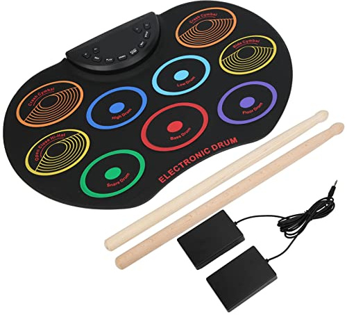 Elektroniskt Trumset, Bärbart batteridrivet slagverksinstrument för vuxen nybörjare (Regnbruksfärgad), Söker du en robust och portabel Trumset? för musiklektioner, fester och träning.