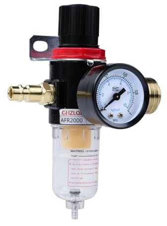 TICFOX Reductor de presión de aire comprimido, Regulador de Presión de Aire Comprimido, Rosca 1/4 BPS AF2000 válvula reguladora de presión manómetro separador de aire aceite agua para Compresores Aire