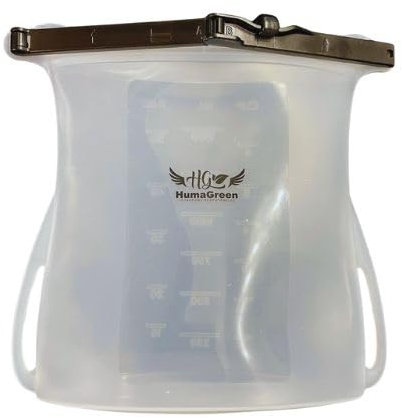 HumaGreen Sac Réutilisable en Silicone de Qualité Alimentaire, à Verrou, 1500ml, Transparent