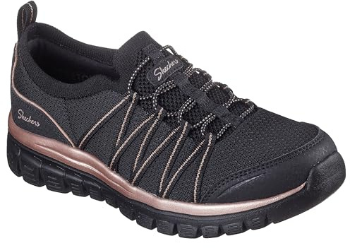 Skechers Women's Graceful Purecrush Slip-On Sneakers, Black/Rose Gold Knit, 3 UK