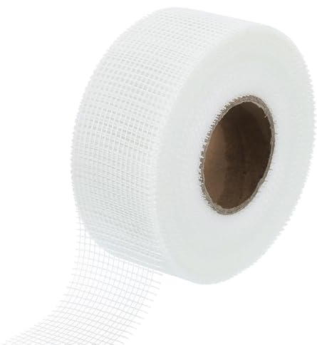 sourcing map Drywall Joint Tape, 2 x 148Ft Self-Adhesive Fiberglass Cement Board Mesh Tape, Crack Patch Fabric for Wall Sheetrock Ceiling Crack Repairing Strengthening, White