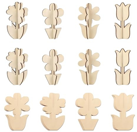 Cosmeria Bastelset Kinder Mit Einzigartigen 3D Blumenform Holz Handwerk, 24 Stück Leichte und Stabile Kreative Dekoration