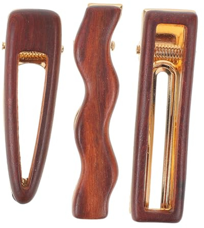 Ipetboom 3stücke Haarspange mit Seitlicher Klammer aus Holz Flache Dreieckspange für Mädchen Wellenförmige Spange zum Stylen Dekorativ für Ponyfrisuren